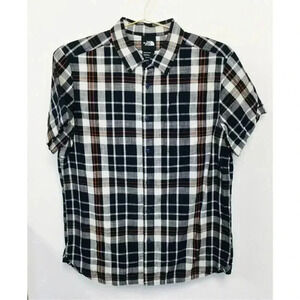 The North Face Mens Navy Blue Plaid Short Sleeve Button-Down Shirt Size Medium